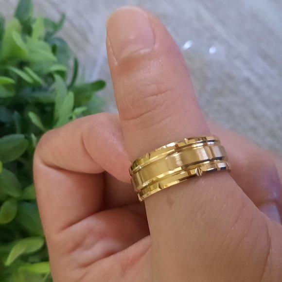 Men's -Plated, Stainless Steel Wide Band Wedding Ring - Double Grooved, Size 7 - Picture 1 of 15